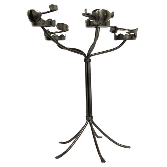 Candelabra Modernist Artsy Pewter Finish Spoon Fork Candle Holder Flatware Art - Picture 9 of 14